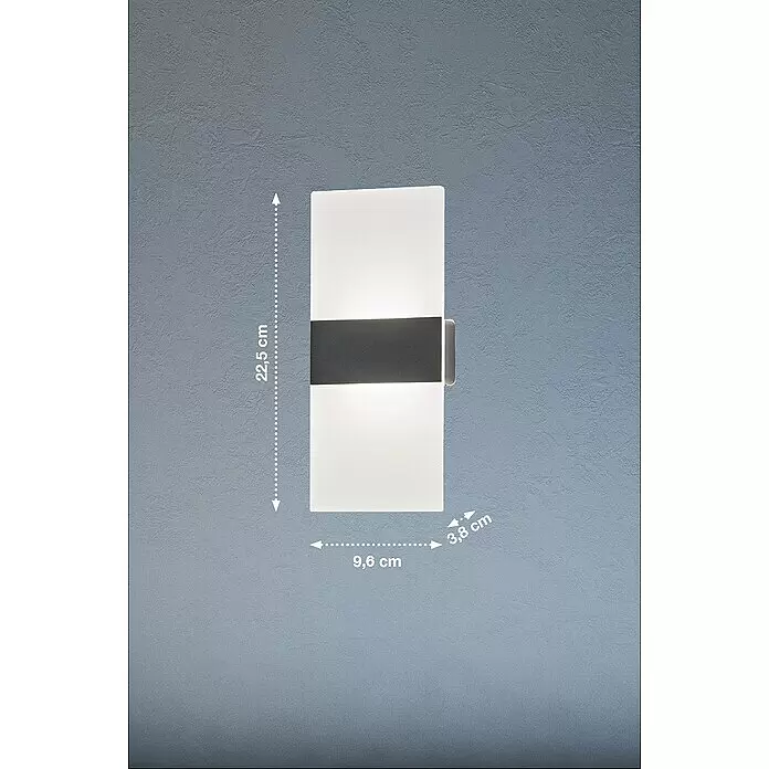 FHL easy Magnetic Akku-Wandleuchte - 3,8 x 9,6 x 22,5 cm, Schwarz, Warmweiß, 2 W, IP20 - Rechteckige LED-Wandleuchte, weiß mit dunkelgrauem Band, 22,5x9,6x3,8 cm.