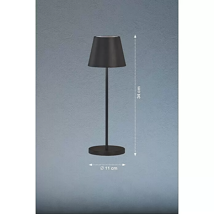 FHL easy Akku-Tischleuchte COSENZA 2.0 - 2 W, L x B x H: 11 x 11 x 34 cm, Sandschwarz, RGB - Schwarze Tischlampe, 34 cm hoch mit 11 cm Fuß. Mit schlankem Stiel und konischem Schirm für stimmungsvolles Licht.