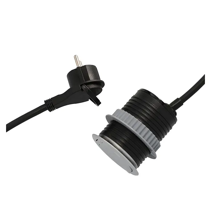 UniTEC Steckdose Tischsteckdose mit USB C - Schwarz, Silber, Kabellänge: 1,5 m - Schwarze Steckdose mit Stecker und Kabel. Das Produkt ist für den Einsatz in Innenräumen konzipiert und bietet eine zuverlässige Stromversorgung.