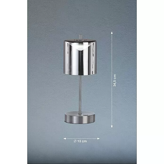 FHL easy Akku-Tischleuchte RIVA - 2 W, L x B x H: 13 x 13 x 34,5 cm, Silber, Mehrfarbig - Moderne verchromte Tischleuchte, 34,5 cm hoch, mit zylindrischem Schirm und 13 cm rundem Sockel.
