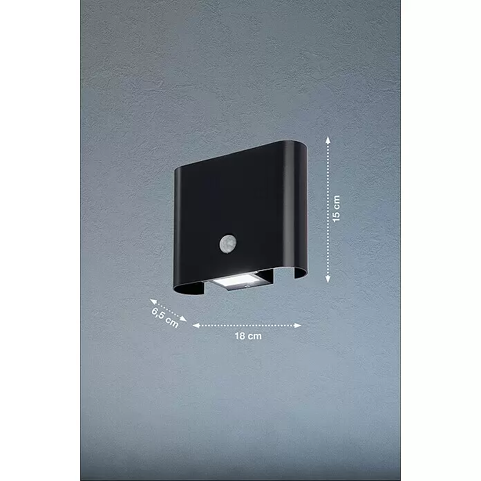 FHL easy Magnetic Akku-Wandleuchte - 6,5 x 18 x 15 cm, Sandschwarz, Warmweiß, 1 W, IP44 - Schwarze Wandleuchte mit Bewegungssensor, modernes Design, 18x15x6.5 cm.