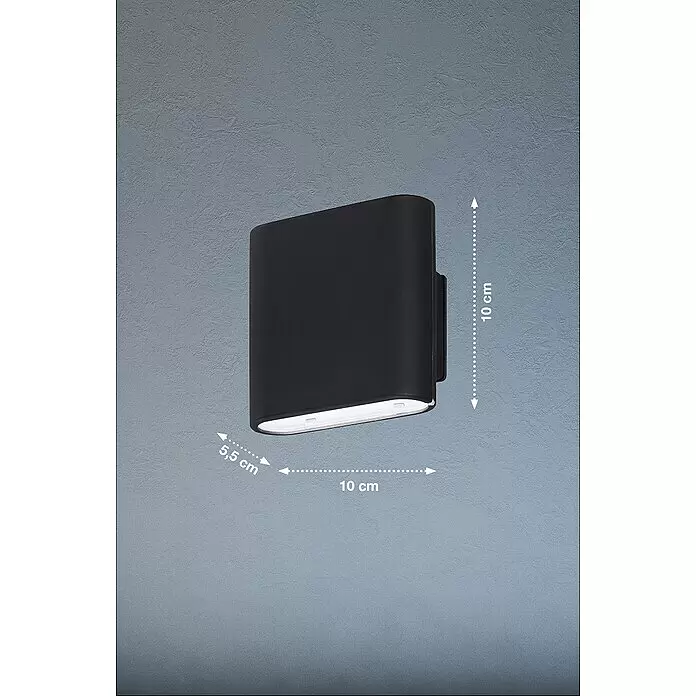 FHL easy Magnetic Akku-Wandleuchte - 5,5 x 10 x 10 cm, Sandschwarz, Warmweiß, 1 W, IP44 - Schwarze Wandleuchte, 10x10x5,5 cm, mit Lichtaustritt nach oben und unten.
