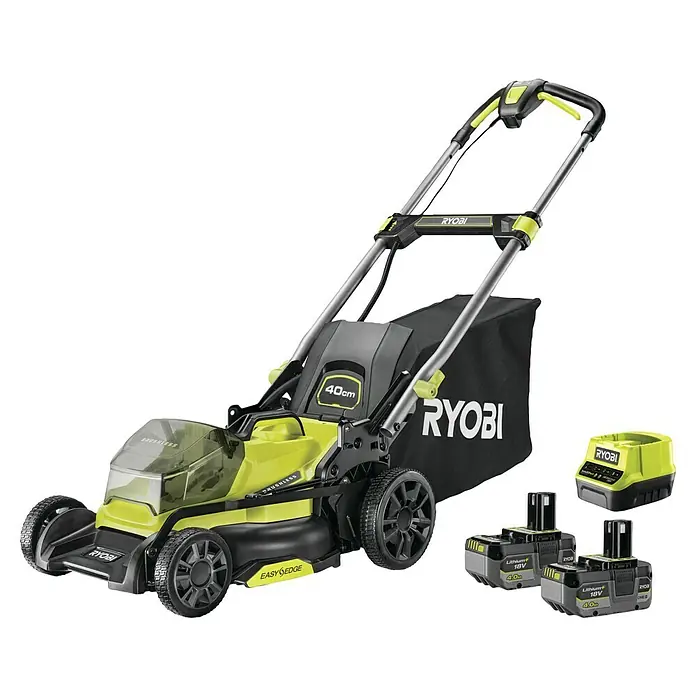 Ryobi ONE+ Akku-Rasenmäher RY18LMX40C-240 - 18 V, 2 Akkus, Schnittbreite: 40 cm - Der Ryobi Akku-Rasenmäher mit Grasfangkorb und Akkus für einen gepflegten Rasen.