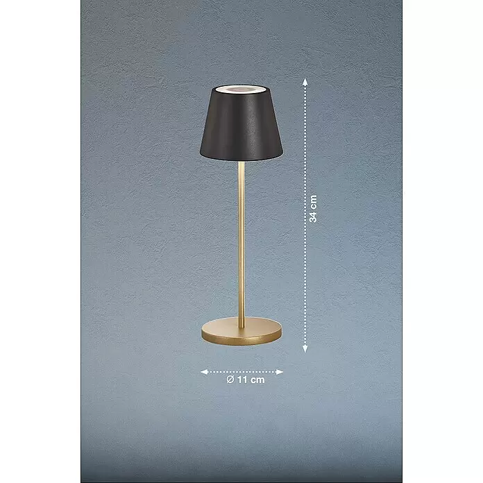 FHL easy Akku-Tischleuchte COSENZA 2.0 - 2 W, L x B x H: 11 x 11 x 34 cm, Sandschwarz/Gold, RGB - Schwarze und goldene Tischleuchte, 34 cm hoch, Sockel Ø 11 cm. Modernes Design für stimmungsvolle Beleuchtung.
