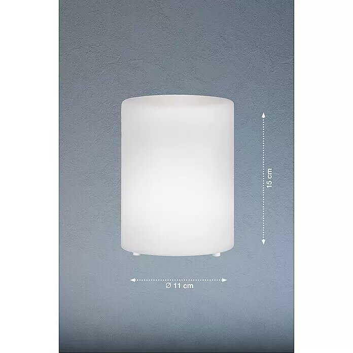 FHL easy Akku-Tischleuchte CEPPO - 0,1 W, L x B x H: 11 x 11 x 15 cm, Weiß, RGB - Weiße zylindrische Wandleuchte, 11 cm Durchmesser, 15 cm hoch.