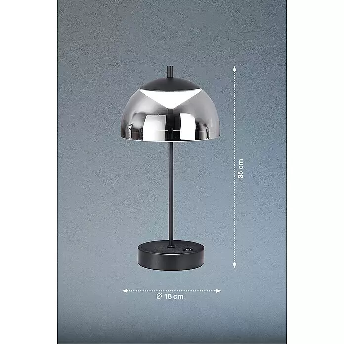 FHL easy Akku-Tischleuchte RIVA - 2 W, L x B x H: 18 x 18 x 35 cm, Rauchfarben/ Sandschwarz, Mehrfarbig, Glas - Moderne schwarze Tischleuchte mit reflektierendem Dome-Schirm und sichtbarer Lichtquelle. H 35cm, Ø 18cm.