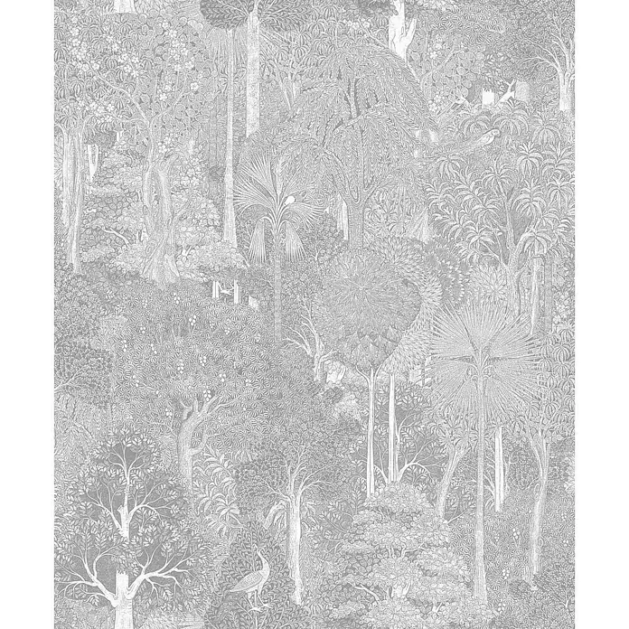 Marburg Heritage Vliestapete Gemaltes Waldmotiv - Weiß/Grau, Floral, 10,05 x 0,53 m - Waldtapete mit filigranen Bäumen, Blättern und Tieren in neutralen Farbtönen. Ein Hauch von Natur für Ihr Zuhause.