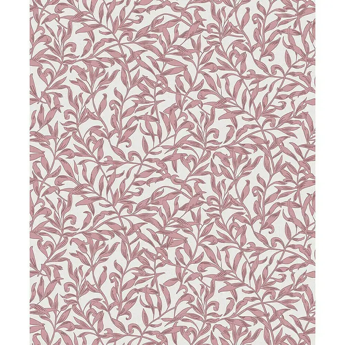 Marburg Heritage Vliestapete Blätterranken-Allover - Rot/Grau, Floral, 10,05 x 0,53 m - Ein elegantes Muster mit rosafarbenen Blättern, das Textur und Farbe kombiniert und jedem Raum eine raffinierte Note verleiht.