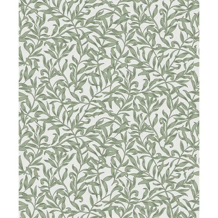 Marburg Heritage Vliestapete Blätterranken-Allover - Grün/Grau, Floral, 10,05 x 0,53 m - Zarter grüner Blätter-Druckstoff, der eine subtile Eleganz in Ihr Zuhause bringt. Naturinspirierter Stoff für stilvolle Akzente.