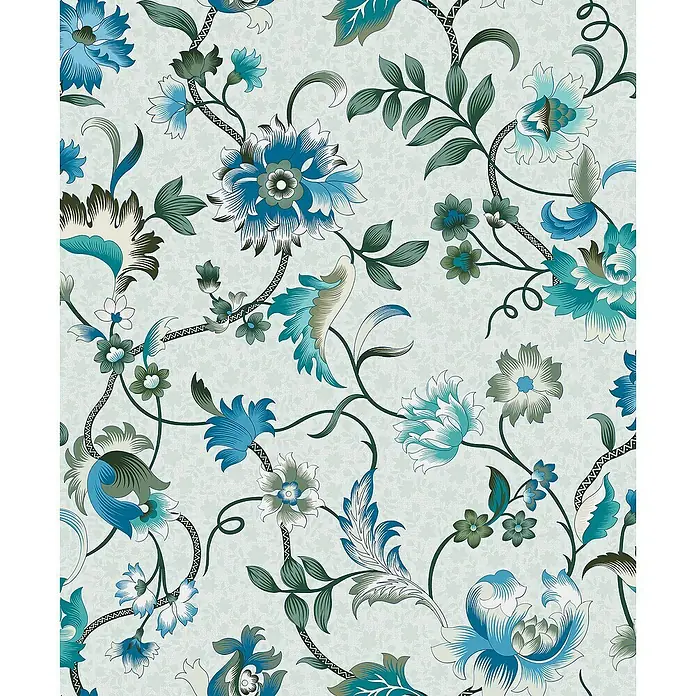 Marburg Heritage Vliestapete Blumenmotiv - Grün/Türkis, Floral, 10,05 x 0,53 m - Elegante Tapete mit floralem Muster in Blau- und Grüntönen, die eine beruhigende und stilvolle Atmosphäre für jeden Raum schafft.