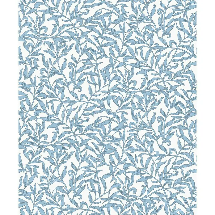 Marburg Heritage Vliestapete Blätterranken-Allover - Blau/Grau, Floral, 10,05 x 0,53 m - Nahtloses Zier-Muster mit hellblauen stilisierten Blättern und rankenden Weinreben.