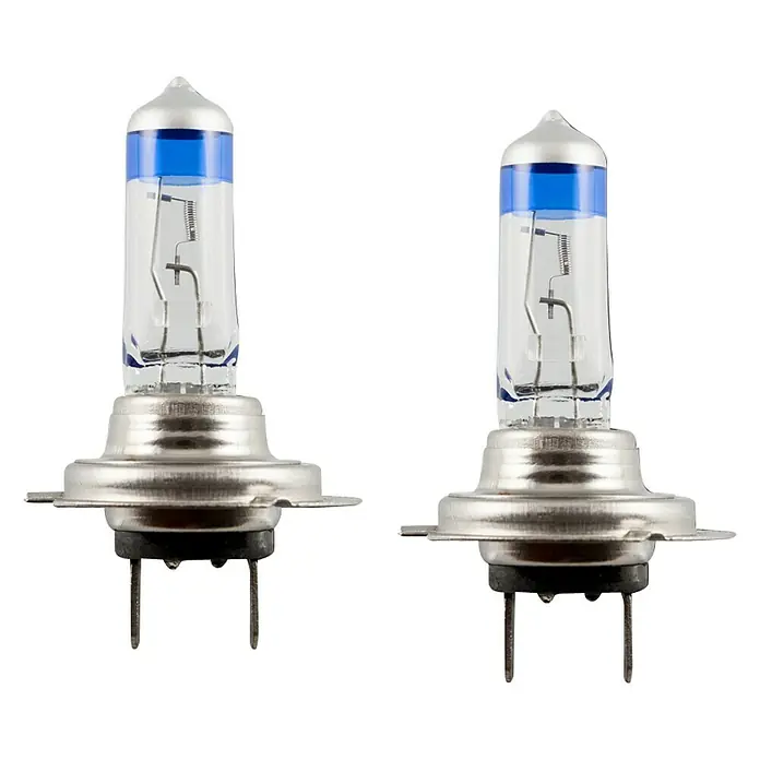 Bombilla para faro delantero BOM12702 - 12 V, 2 ud., Blanco - Dos bombillas halógenas H7 con un recubrimiento azul, diseñadas para producir una luz más brillante, perfectas para faros de coche.