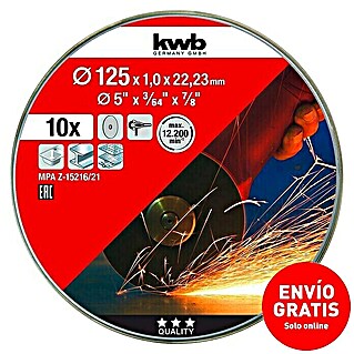 KWB Disco de corte (Apto para: Acero inoxidable, Diámetro disco: 125 mm, Espesor disco: 1 mm, 10 ud.)