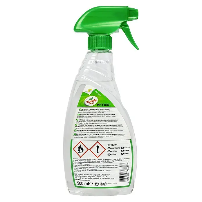 Turtle Wax Limpiador de neumáticos - 500 ml - Una botella de spray para neumáticos Turtle Wax Wet 'N' Black para un brillo instantáneo y duradero.