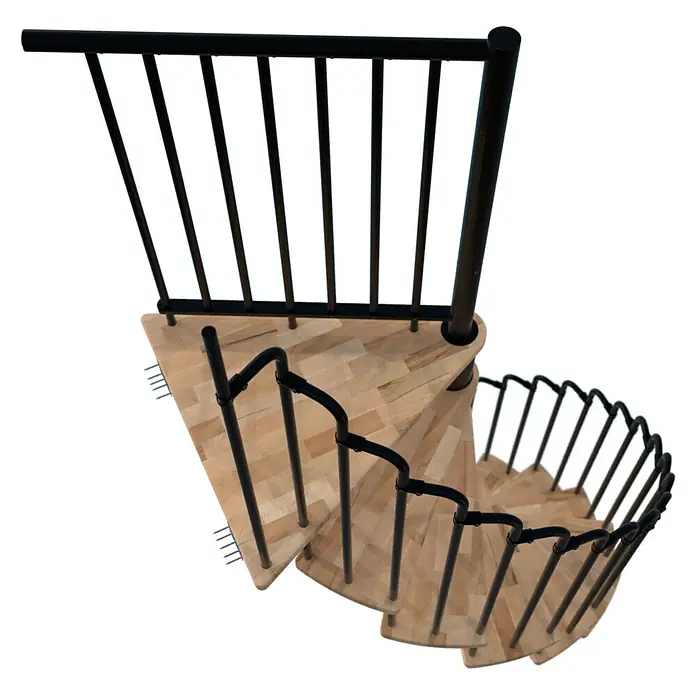 Minka Spindeltreppe Paris - Durchmesser: 140 cm, Schwarz, Farbe Stufen: Buche Natur, Geschosshöhe: 282 cm - Die Wendeltreppe mit Holzstufen und schwarzem Geländer ist ein stilvolles Element für jeden Raum. Die Treppe ist platzsparend und ästhetisch ansprechend.