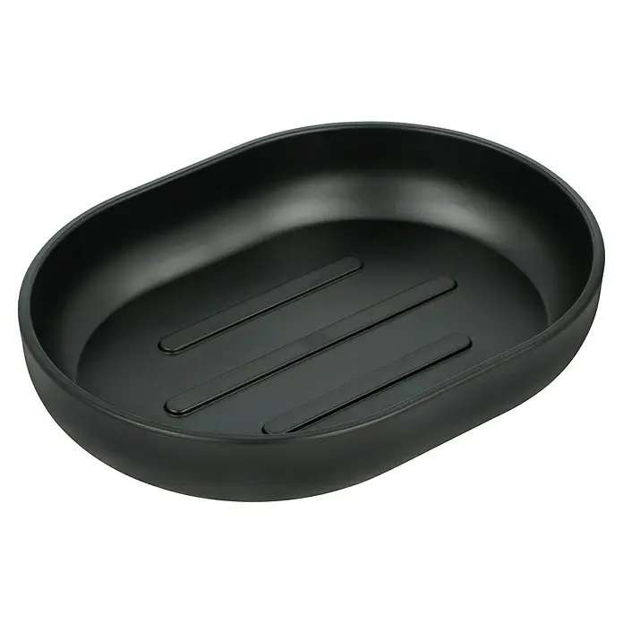 Bad-Accessoire-Set Today 1 - 4 -tlg., Schwarz - Schwarze Seifenschale mit Rillen. Die elegante Ablage hält Seife trocken und sauber und passt perfekt ins Badezimmer.