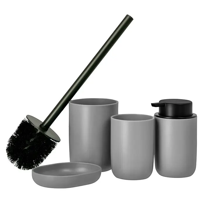 Bad-Accessoire-Set Today 1 - 4 -tlg., Grau - Graues Badezimmerset mit Seifenspender, Becher, Seifenhalter und Toilettenbürste für ein stilvolles Bad.
