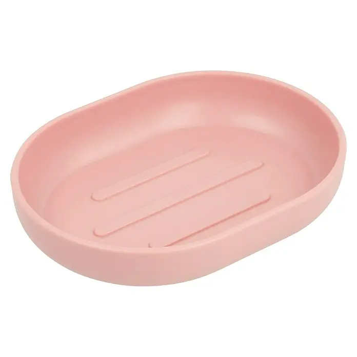 Bad-Accessoire-Set Today 1 - 4 -tlg., Rosa - Ein rosafarbene Seifenablage aus Kunststoff mit Rillen, um Seife trocken zu halten, im Badezimmer oder in der Küche.