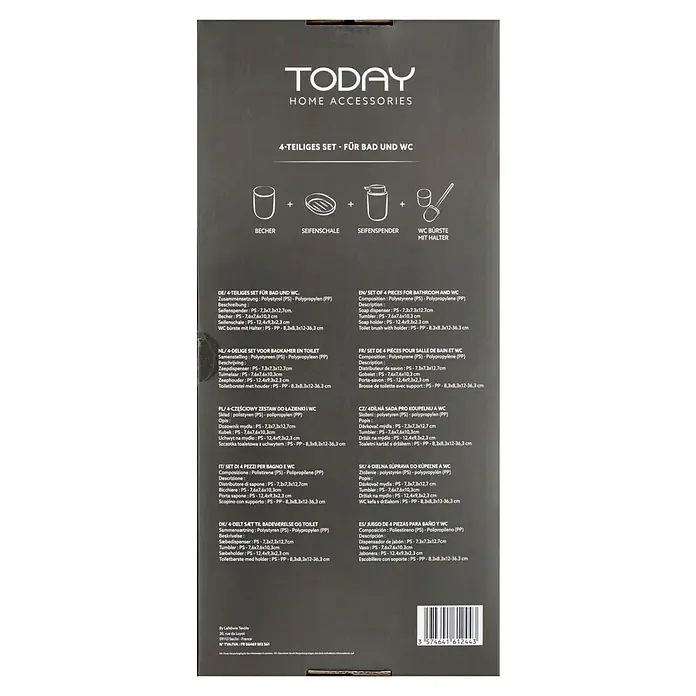 Bad-Accessoire-Set Today 1 - 4 -tlg., Schwarz - 4-teiliges Bad- und WC-Zubehörset von Today Home Accessories.