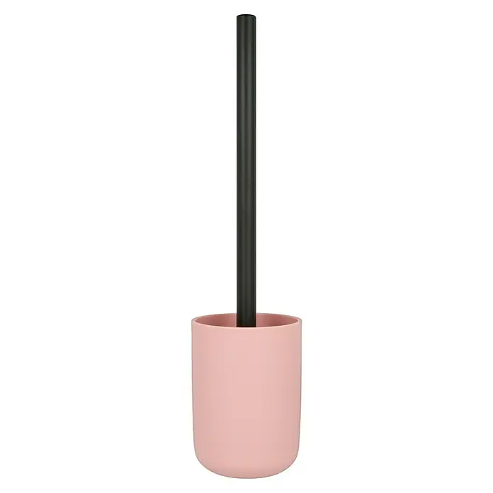 Bad-Accessoire-Set Today 1 - 4 -tlg., Rosa - Nahaufnahme eines Toilettenbürstenhalters mit rosa Keramikbecher und schwarzem Griff, modernes Badaccessoire für Stil und Hygiene.