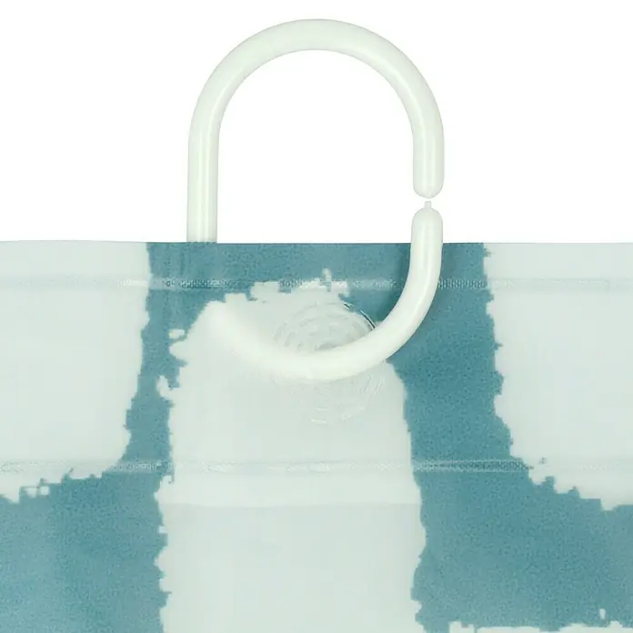 Bad-Accessoire-Set Today 2 - 4 -tlg., Blau - Nahaufnahme einer wiederverwendbaren Einkaufstasche mit blau-weißem Muster und einem weißen Plastikgriff. Die Tasche ist vor einem schwarzen Hintergrund abgebildet.