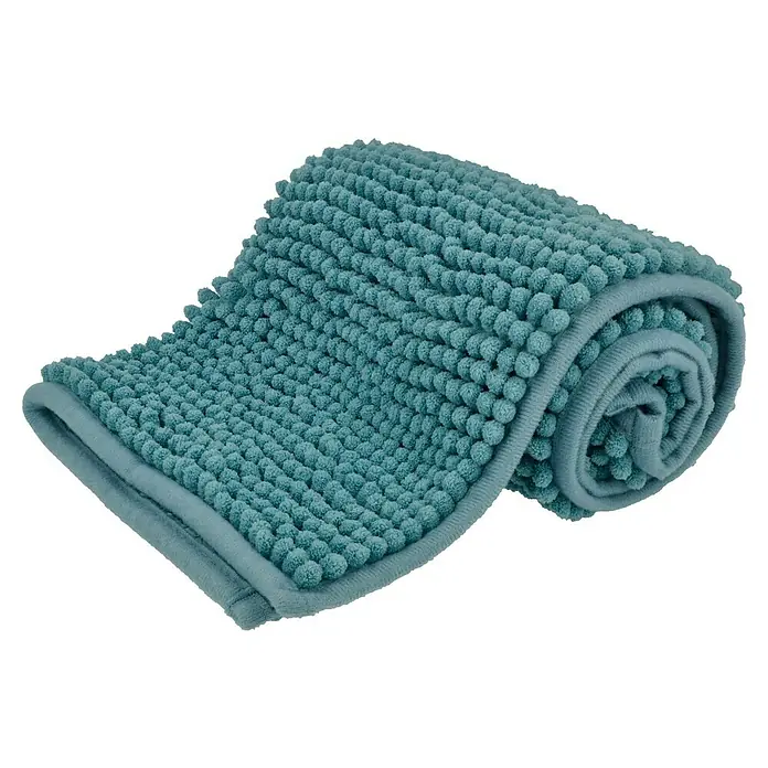 Bad-Accessoire-Set Today 2 - 4 -tlg., Blau - Gerollte Badematte in einem beruhigenden Blauton mit einer markanten, knubbeligen Textur und einem dekorativen Saum für ein stilvolles Badezimmer.