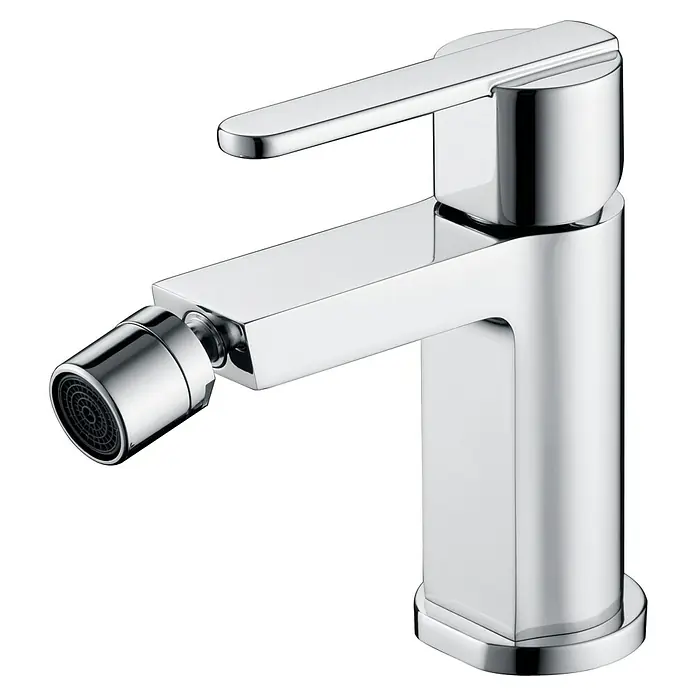 Camargue Sabati Grifo monomando de bidé - Cromo - Primer plano de un moderno grifo de bidé cromado con diseño elegante y acabados precisos, perfecto para baños contemporáneos.