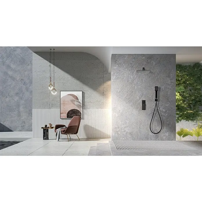 Imex Fiyi Sistema de ducha empotrado - Negro - Zona de ducha moderna con un conjunto de ducha negro, diseño elegante y funcionalidad optimizada para una experiencia de ducha lujosa.