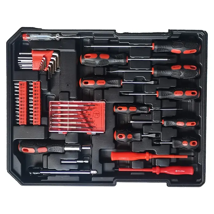 Fulmo Maletín de herramientas - 187 pzs. - Caja de herramientas con destornilladores, puntas, llaves Allen y herramientas de precisión para una amplia gama de tareas de reparación y montaje.