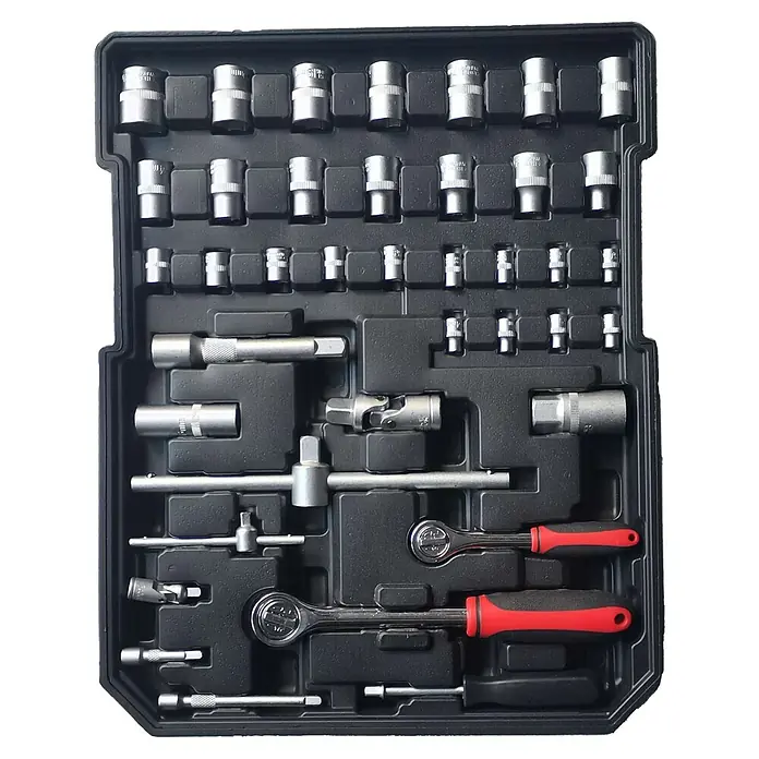 Fulmo Maletín de herramientas - 187 pzs. - Caja de herramientas llena de varios vasos, carracas y accesorios para reparaciones y proyectos de bricolaje.