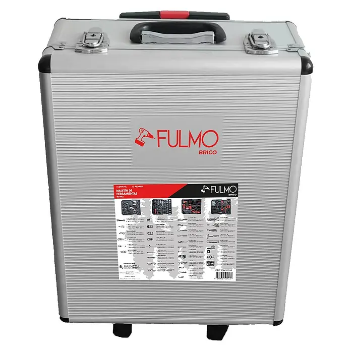 Fulmo Maletín de herramientas - 187 pzs. - Imagen de una caja de herramientas Fulmo Brico de color plateado, que contiene una selección de herramientas para proyectos de bricolaje y mejoras en el hogar.