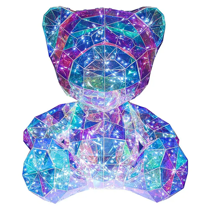 Tween Light LED-Dekoleuchte Benny - 6 W, Transparent/Irisierend, L x B x H: 28,5 x 32 x 40 cm, Benny - Leuchtender, facettierter Teddybär mit irisierenden Farben und funkelnden Lichtern, ein auffälliges Dekorationsstück.