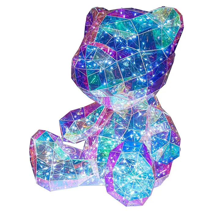 Tween Light LED-Dekoleuchte Benny - 6 W, Transparent/Irisierend, L x B x H: 28,5 x 32 x 40 cm, Benny - Ein schillernder, facettierter Teddybär, der mit Lichtern beleuchtet ist, erzeugt einen auffälligen optischen Effekt und bringt Farbe ins Spiel.