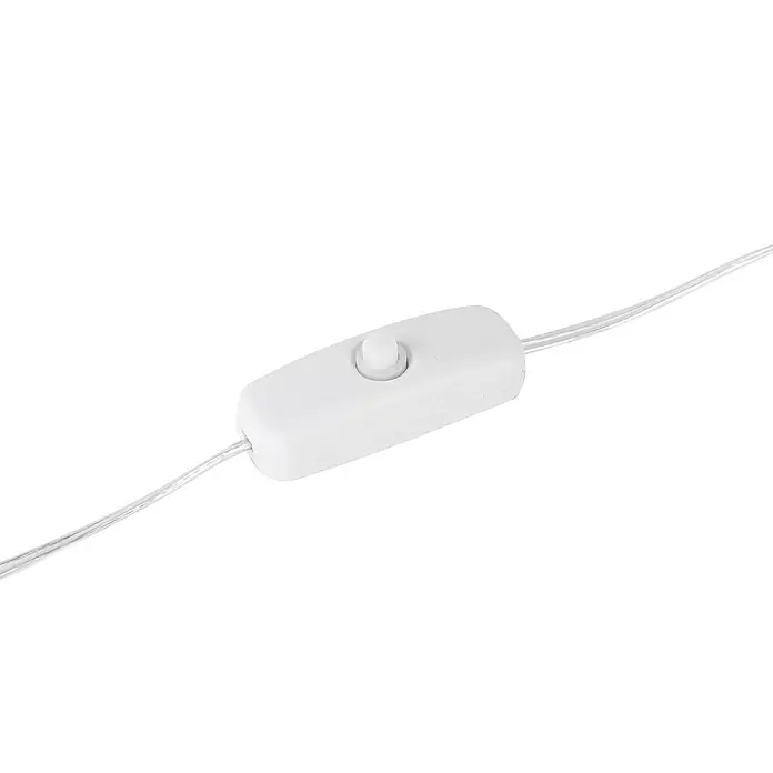 Tween Light LED-Dekoleuchte Benny - 6 W, Transparent/Irisierend, L x B x H: 28,5 x 32 x 40 cm, Benny - Nahaufnahme eines weißen Schnurzwischenschalters, der an einem weißen Kabel befestigt ist. Ideal für Lampen und andere Geräte.