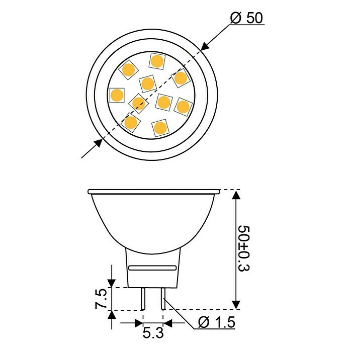 Talamex Ledlamp voor boten (1,6 W, 10 V - 30 V, Sokkel: MR16, Lichtkleur: Warm wit, A+)