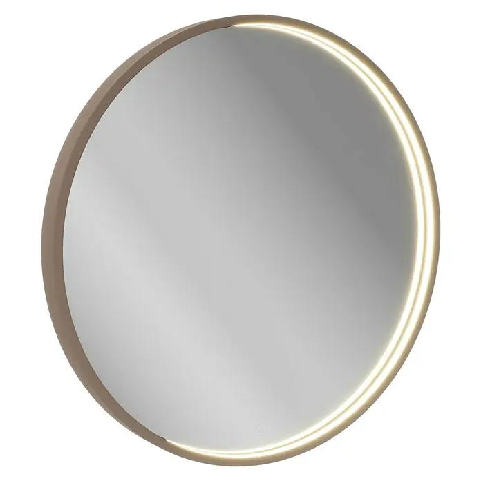 Camargue Marble Badmöbel-Set - 60 cm, Grau Marmor/Goldbronze, 3 -tlg. - Runder Spiegel mit sanftem LED-Rahmen für eine moderne Note in jedem Raum. Perfekt als stilvolles und praktisches Accessoire.