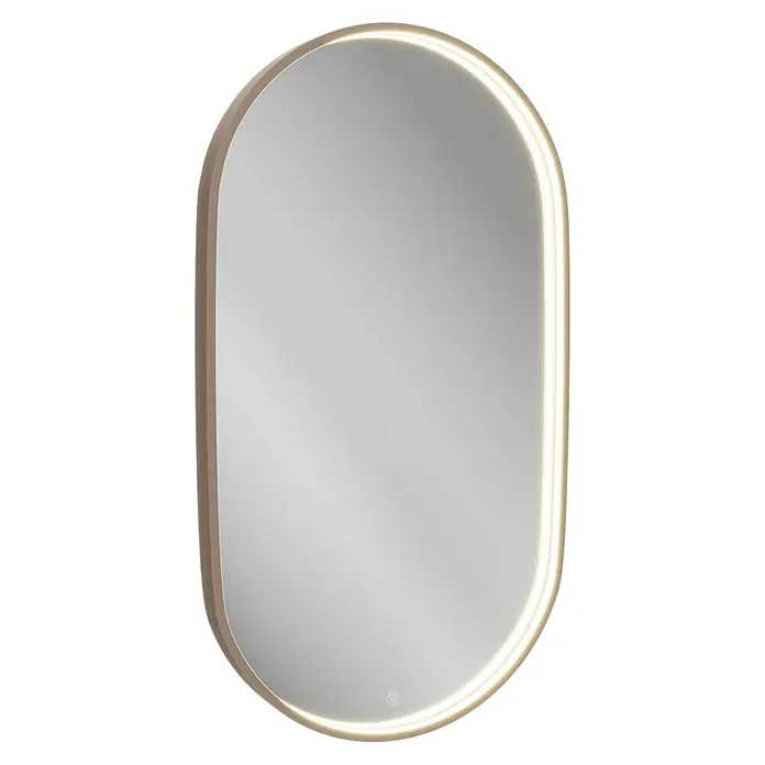 Camargue Lichtspiegel Alu - 50 x 90 cm, Goldbronze - Elegantes ovales LED-beleuchtetes Badezimmerspiegel. Ein stilvolles Accessoire für jedes moderne Badezimmer, das Funktionalität und Design vereint.
