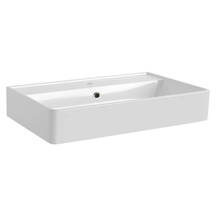 Camargue Marble Badmöbel-Set - 90 cm, Grau Marmor/Goldbronze, 3 -tlg. - Eine rechteckige, weiße Keramikwaschbecken für das Badezimmer, die durch ihr modernes Design besticht. Die glatte Oberfläche sorgt für einfache Reinigung.