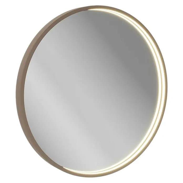 Camargue Lichtspiegel Alu - Durchmesser: 70 cm, Goldbronze - Runde Spiegelleuchte mit beigem Rahmen und LED-Hintergrundbeleuchtung für Badezimmer und Wohnräume.
