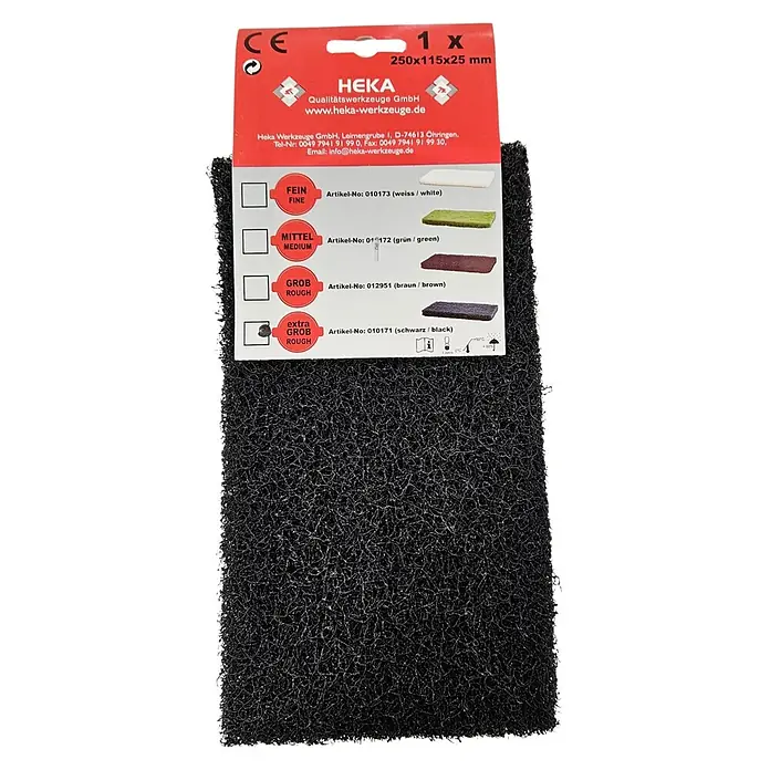Heka Base de recambio para talocha - 250 x 115 x 25 mm, Negro, Grueso - Imagen de una esterilla abrasiva "extra gruesa" HEKA, ideal para tareas de taller. La esterilla es negra y mide 250x115x25 mm.
