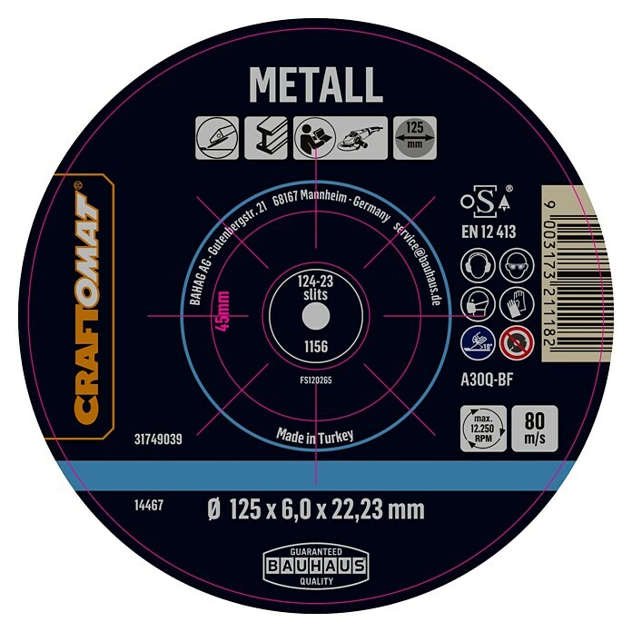 Craftomat Rezna ploča za metal A30Q-BF  (Prikladno za: Metal, Promjer rezne ploče: 125 mm, Debljina plohe: 6 mm) | BAUHAUS