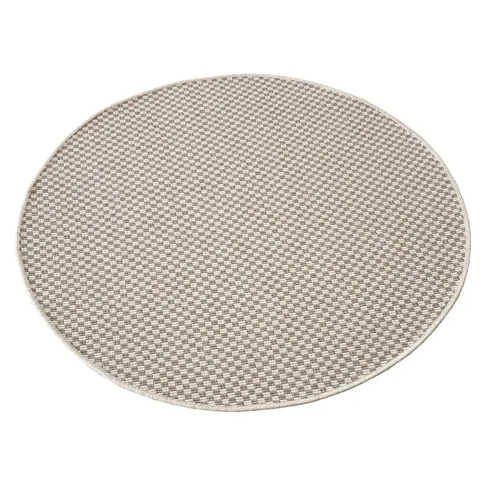 Alfombra exterior reversible Vichy - Natural, Diámetro: 100 cm, Polipropileno - Una alfombra redonda de cuadros gris claro y blanco con un borde claro. Ideal para espacios de estar, añadiendo un toque de estilo y confort.