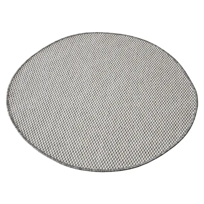 Alfombra exterior reversible Vichy - Gris, Diámetro: 160 cm, Polipropileno - Una alfombra redonda gris con un patrón de tablero de ajedrez, que ofrece una adición moderna y elegante a cualquier habitación.