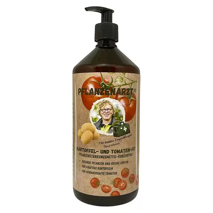 Schacht Pflanzenarzt Pflanzenstärkungsmittel Kartoffel- und Tomaten-Fit - 1 l - Braune Flasche mit schwarzem Pumpspender, Pflanzenstärkungsmittel-Konzentrat für Kartoffeln und Tomaten.