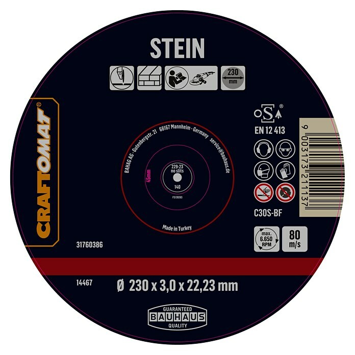 Craftomat Rezni disk C24R-BF  (Prikladno za: Kamen, Promjer rezne ploče: 230 mm, Debljina plohe: 3 mm) | BAUHAUS