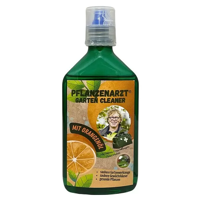Schacht Pflanzenarzt Reinigungsmittel Garten Cleaner - 350 ml - Grüne Plastikflasche Pflanzenarzt Garten Cleaner mit transparenter Kappe und orangefarbenem Etikett.