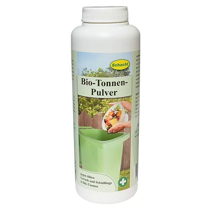 Schacht Biotonnen-Pulver - Nettomasse: 600 g - Weiße Schacht Bio-Tonnen-Pulver Flasche. Wirkt gegen Geruch und Schädlinge in Biotonnen.