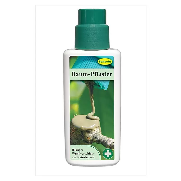 Schacht Wundverschluss Baum-Pflaster - 300 g - Weiße Flasche mit grünem Deckel für Baumpflaster. Enthält flüssiges Naturharz zum Wundverschluss an Bäumen.