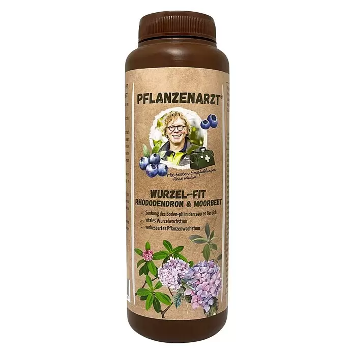 Schacht Pflanzenarzt Rhododendrondünger - 800 g - Braune Flasche Pflanzenarzt Wurzel-Fit für Rhododendron & Moorbeet, senkt Boden-pH und fördert vitales Wurzelwachstum.