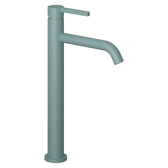 RAK Ceramics Feeling Waschtischarmatur - Teal Blue, Matt, Höhe: 33,5 cm - Nahaufnahme einer modernen, graublauen Waschtischarmatur mit klaren Linien und minimalistischem Design.